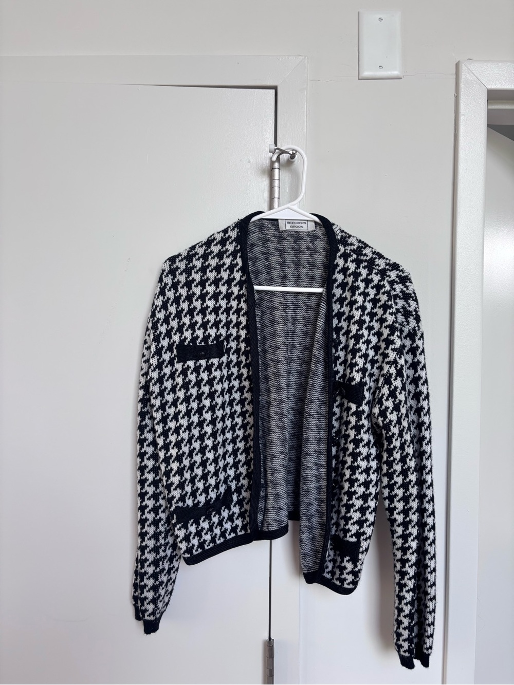 Houndstooth Open Cardigan Sweater - Black & White